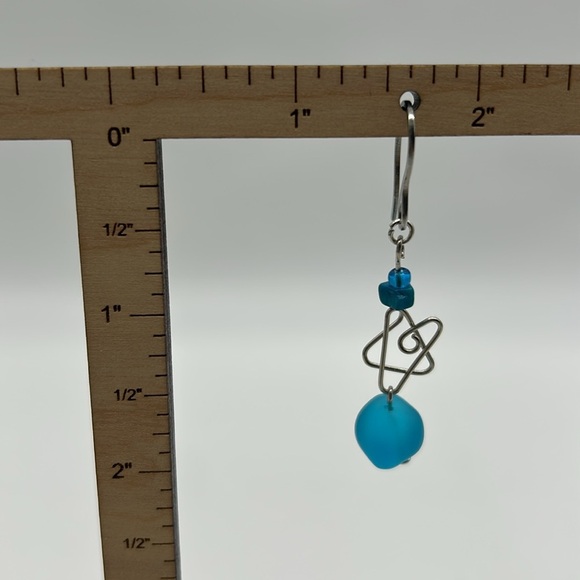 Handmade Blue Sea Glass Earrings with Stainless Steel Hooks NWT - Picture 5 of 7